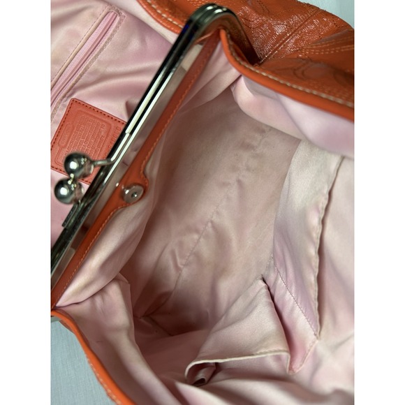 Coach Patent Leather Signature Tote Kisslock Purse Orange Pink Y2K - Picture 16 of 16